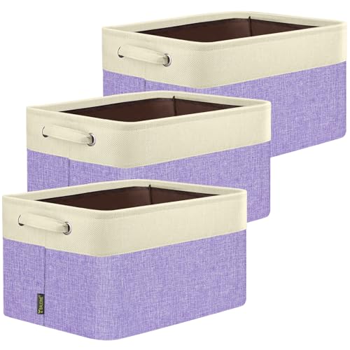 3 Pack Fabric Closet Storage Bins for Shelves (Lavender / 3PCS/Medium-14x10x8.5)