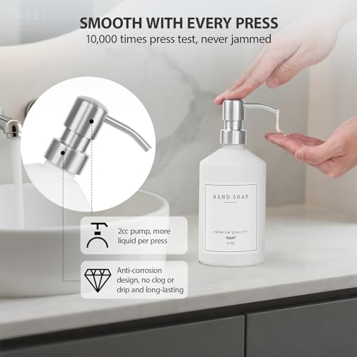 White Glass Soap Dispenser for Kitchen (White Bottle + Silver Pump)