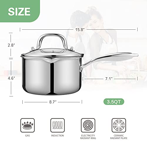 3.5 Quart Stainless Steel Pot Saucepan with Glass Strainer Lid