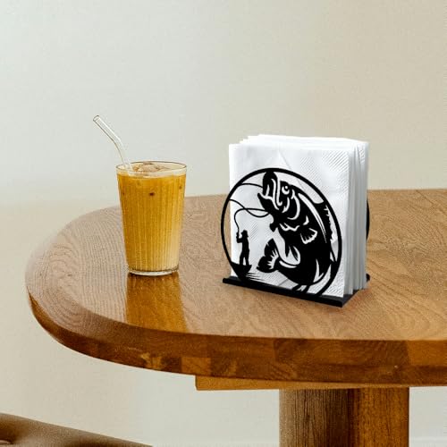 Fishing Decorative Black Metal Napkin Holder for Table