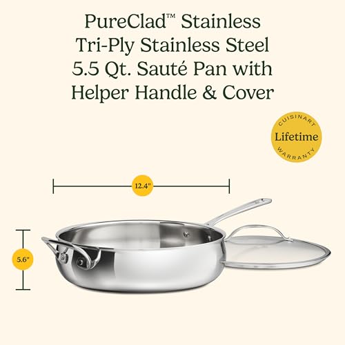 PureClad™ Triple Ply Stainless Steel 5.5 Qt. Saute Pan w (5.5 Quart Saute Pan)