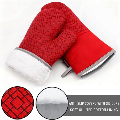 Oven Mitts and Pot Holders Sets 6pcs (Coral Red)