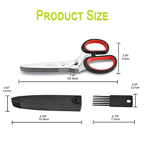 Herb Scissors with 5 Blades & Cleaning Kit (Red and Black)