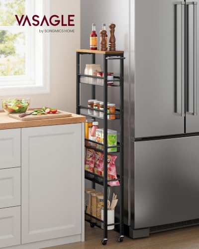 6 Tier Utility Rolling Laundry Cart (Rustic Brown + Matte Black / 6 Tiers (5.9"D x 51.7"H))