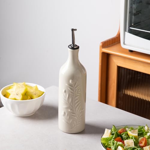 Sweejar Large Olive Oil Dispenser Bottle with Spout (Beige / Patterned styles)