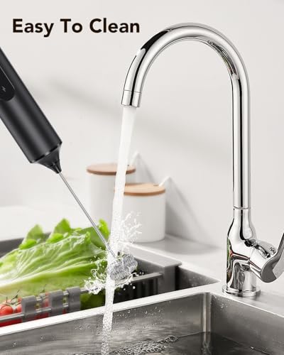3-in-1 Electric Milk Frother with Stand, Rechargeable LED Display & 3 Speeds - Portable Whisk for Coffee, Protein Shakes, Baking - Makes Latte, Cappuccino, Matcha Foam -Blk (Rechargeable with stand) (black-5)