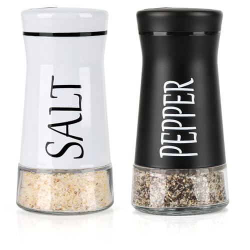 Salt and Pepper Shakers with Adjustable Pour Hole (Black+White)