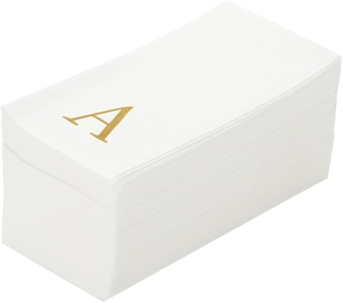 Luxenap 15.8 X 7.9 Inch Linen-Feel Guest Towels, 2000 Lettered Hand Towels - Gold Letter 'A', Sans Serif Font, White Paper Dinner Napkins, airlaid, For Restrooms And Tables - Restaurantware