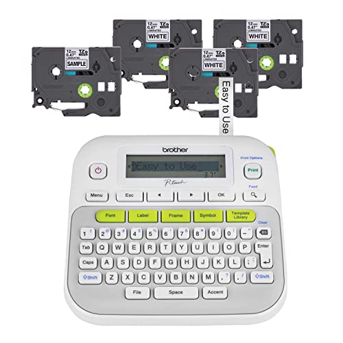 P-Touch, PTD210, Easy-to-Use Label Maker Bundle (4 Label Tapes Included), White, Small (Pack of 1 / PTD210 + 4 Tapes (4m))