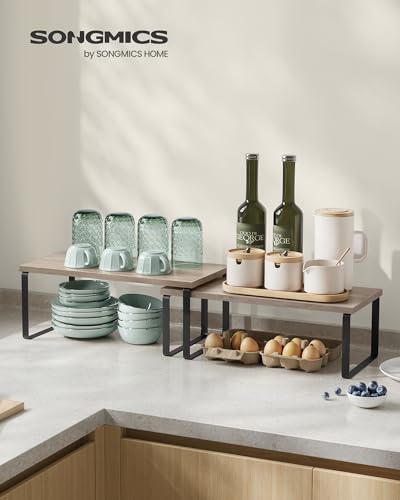 Cabinet Organizer Shelf (White + Natural / 2*L (5.4"H) + 2*L (6.2"H))