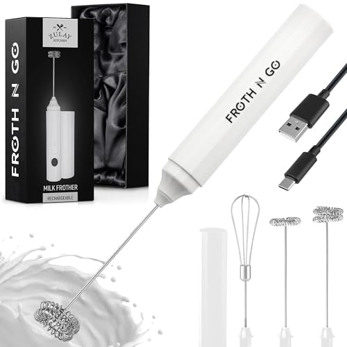 Zulay Froth N Go Milk Frother (All Must Go Diamond White / Rechargeable Frother)