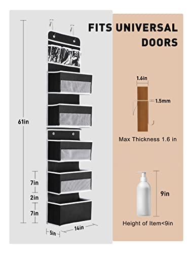 2-in-1 Over The Door Organizer for Nursery Closet Bathroom Dorm (Black / 6 Tier)