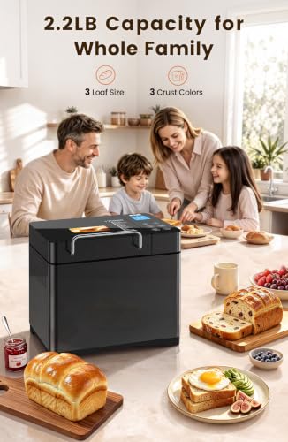 Premium 2.2LB Convection Bread Maker Dual Heaters (Black Stainless Steel)