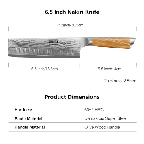 Damascus Nakiri Knife 6.5" (6.5 Inch Nakiri Knife)