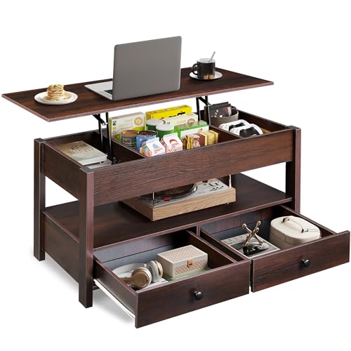 Lift Top Coffee Table with 2 Drawers (Rustic Espresso / 39" with Drawer)