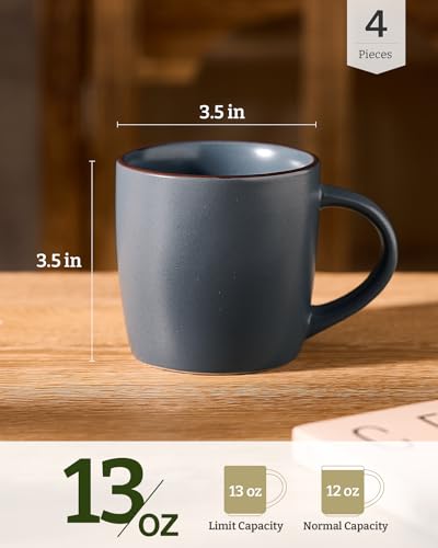 Mercury Coffee Mugs 13 oz (Mercury-Charcoal / 4 Count (Pack of 1))