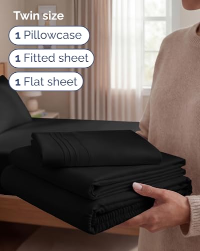 Twin Size 3 Piece Sheet Set (08 - Black / Twin)