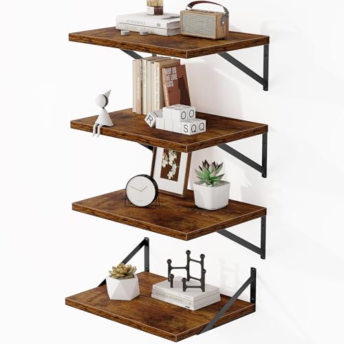 16W x 12D Deep Floating Shelves Set of 4 Rustic Brown (Rustic Brown With Black Metal Bracket / 16Wx12Dx5.8H)