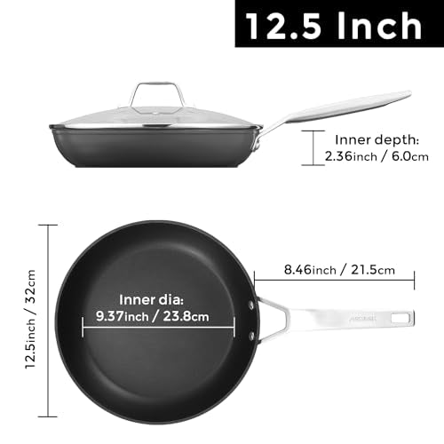 12.5 Inch Nonstick Frying pan with Lid (12.5-Inch)