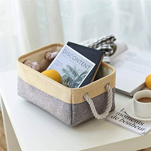 Decorative Basket Rectangular Fabric Storage Bin Organizer Basket with Handles for Clothes Storage (Gold&Grey / Medium -13.8Lx9.8Wx6.7H)