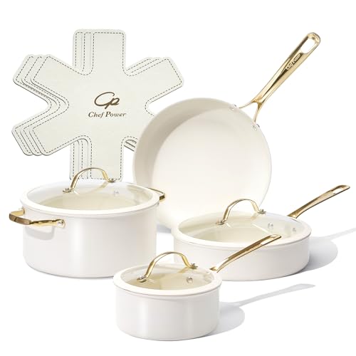 Ceramic Cookware Sets (Cream White / 10 Pcs Set)