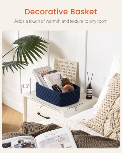 Small Woven Storage Basket for Organizing (Navy Blue / 12"L x 8"W x 4.5"H)