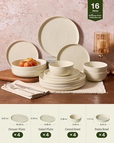 Milkyway 16 Piece Dinnerware Set with Pasta Bowls (Almond Milk / Service for 4 (Include Pasta Bowls))