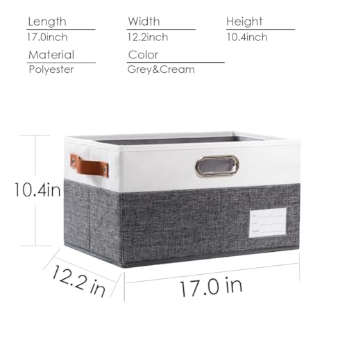 Larger Foldable Storage Bins with Handles [5 (Grey & Cream / Jumbo(5-Pack))