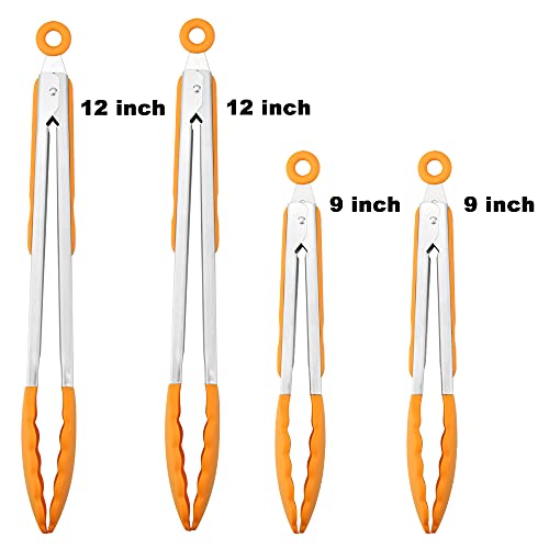 4 Pack Orange Silicone Kitchen Tongs Set (Orange)