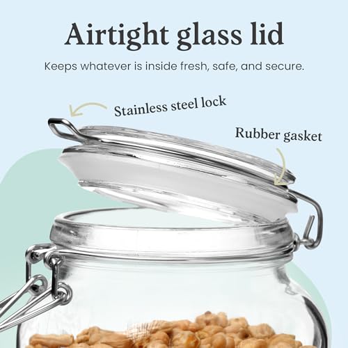 Set of 3 Glass Mason Jar 64 Ounces with Airtight Lid Large Jars With Stainless Steel Bail And Trigger Clamps (68 oz 3 Pack)