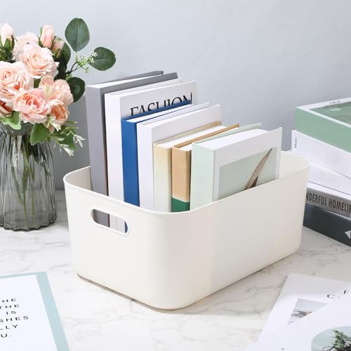 White Plastic Storage Bins (White / 14 x 10.5 x 6.4 Inch)