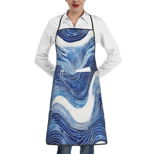 Blue and White Wave Abstract Pattern Apron