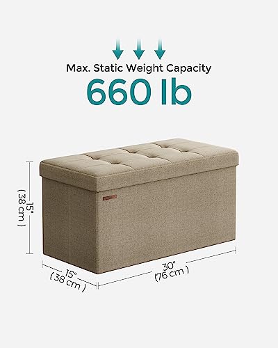 30 Inches Folding Storage Ottoman Bench (Camel Brown / 15"D x 30"W x 15"H (without Flipping Lid))