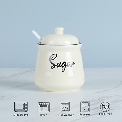 Farmhouse Porcelain Sugar Bowl with Lid and Spoon 12oz