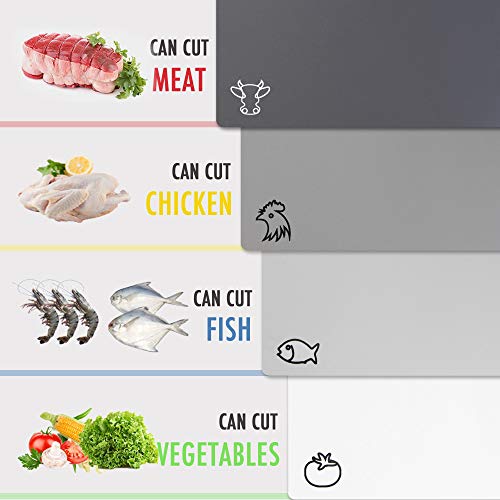 Flexible Plastic Cutting Board Mats with Food Icons (4 Gray)