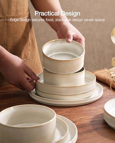 Star Stoneware Dinnerware Sets with Pasta Bowls (Cappuccino White)