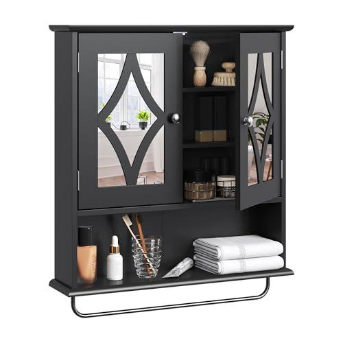22x25 Bathroom Medicine Cabinet with Mirror (Black / 5.1"D x 22"W x 25.6"H)