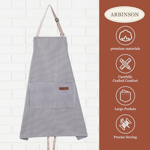2 Pack Cooking Aprons Adjustable Bib Apron for Women with 2 Pockets (Pink/Beige Stripes)