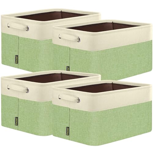 4 Pack Fabric Closet Storage Bins for Shelves (Green / 4PCS/Large-15x11x9.5)