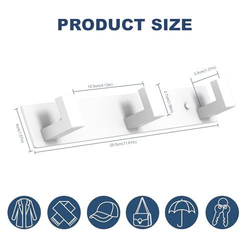 Stainless Steel Wall Coat Rack (White / 3 "L" Hooks, 2PACK)