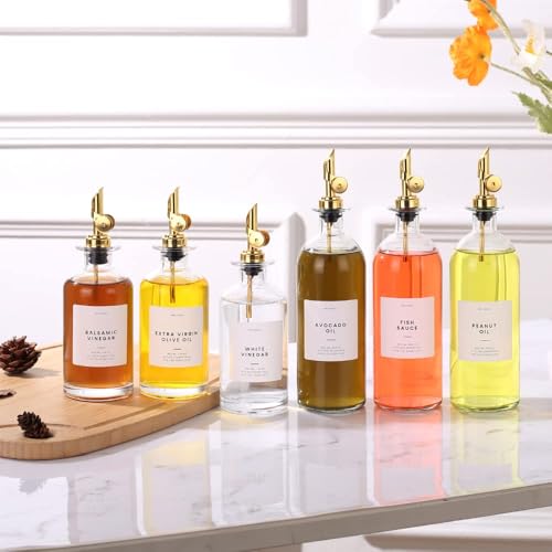 Oil and Vinegar Dispenser with Metal Pour Spout (500ml, Set of 4 Bottles / Gold)