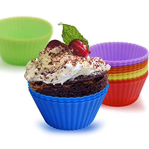 24 Pack Silicone Baking Cups Reusable Muffin Liners Non (Rainbow)