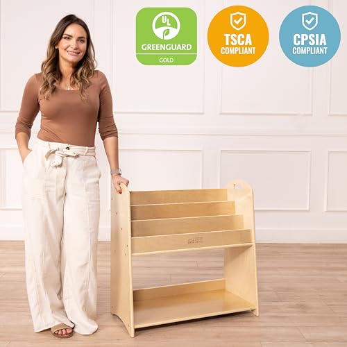 3 Shelf Floor Book Display with Handles and Storage (Natural)