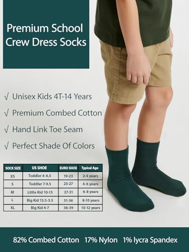 Unisex Kids Boys Girls Soft Cotton School Socks 8 (Large / Hunter Green)