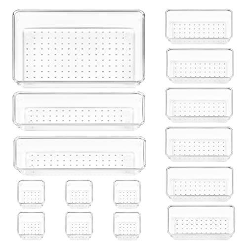 15 PCS Clear Plastic Drawer Organizers Set (Clear)