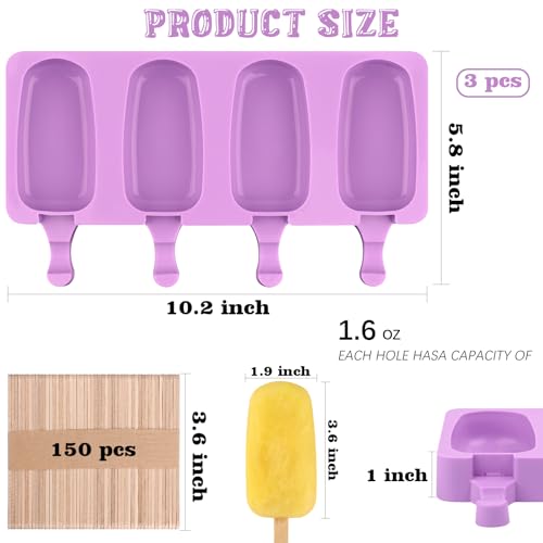 Large Oval Silicone Popsicle Molds (3 Pcs Large - Purple)