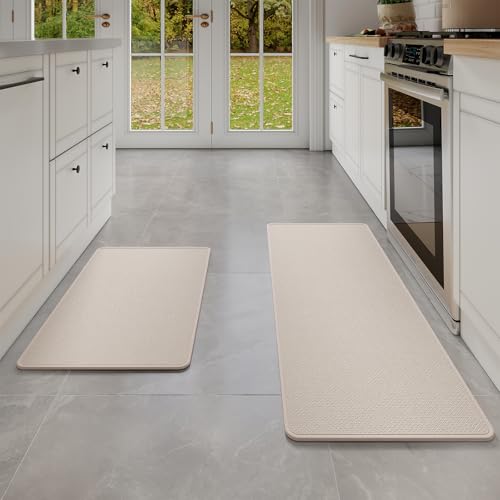 Kitchen Mat Kitchen Rugs Sets of 2 PCS Non Slip Beige 17"x30"+17"x47" (4.58 Sq Ft)