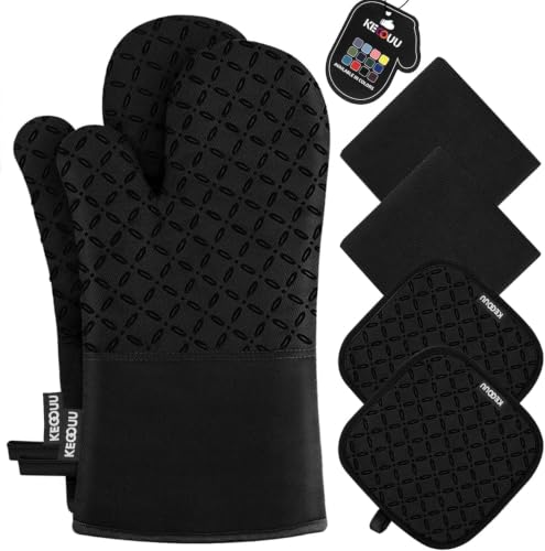 Oven Mitts and Pot Holders 6pcs Set (Black)