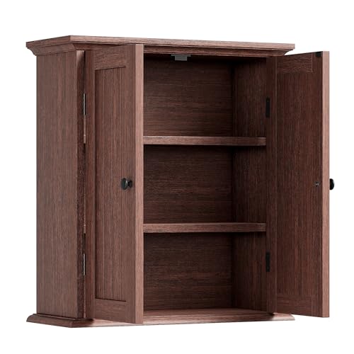 Bathroom Wall Cabinet with 2 Doors (Walnut / 8.8"D x 21.1"W x 24"H)