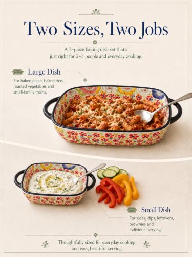 2 Piece Polish Pottery Style Ceramic Baking Dish Set (Coral Confetti)